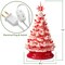Casafield Hand Painted Ceramic Christmas Tree, Red and White Peppermint 15-Inch Pre-Lit Tree with 128 Red and Clear Lights, 2 Star Toppers